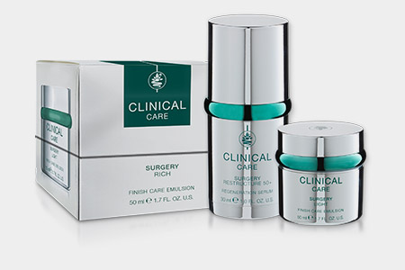 Apparative Kosmetik von HC empfiehlt die Anwendung von Clinical Care Produkte in Kombination mit den HC Kosmetikgeräten.
